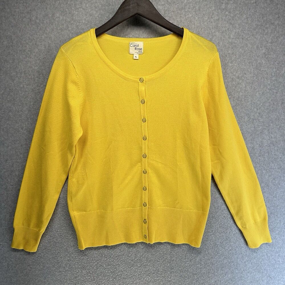 Carol Rose Petite Womens Cardigan Sweater Size PL Yellow Button Up Lightweight